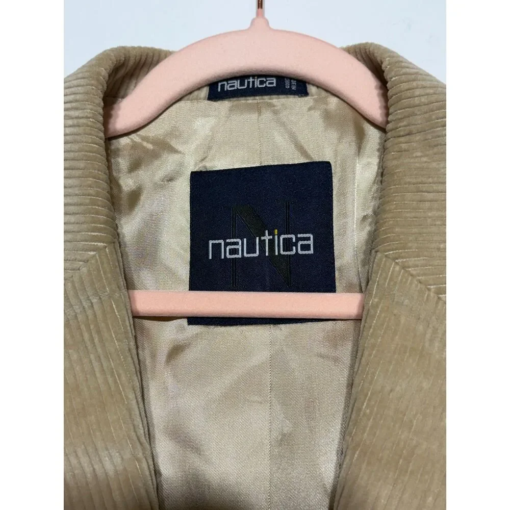 Nautica Corduroy Blazer Mens 48S Tan Camel Cotton Sport Coat Academic Vintage